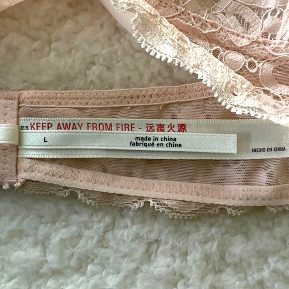 Anthropologie Lacy Halter Plunge Bralette Floral Sz L Peach Wireless NWOT - Picture 4 of 11